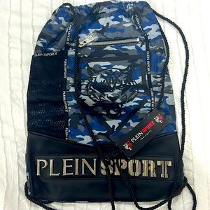 Plein Sport Blue & Black Camo Drawstring Bag – Lightweight Unisex Streetwear